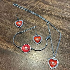 NFL 3 Piece Jewelry Set- Necklace, Bracelet, and Earrings Collection 49ers